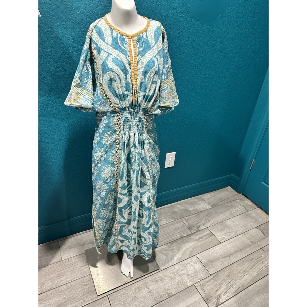 D'Ascoli Tasa Blue/Yellow Floral Maxi Dress‎ M Beachy Coastal